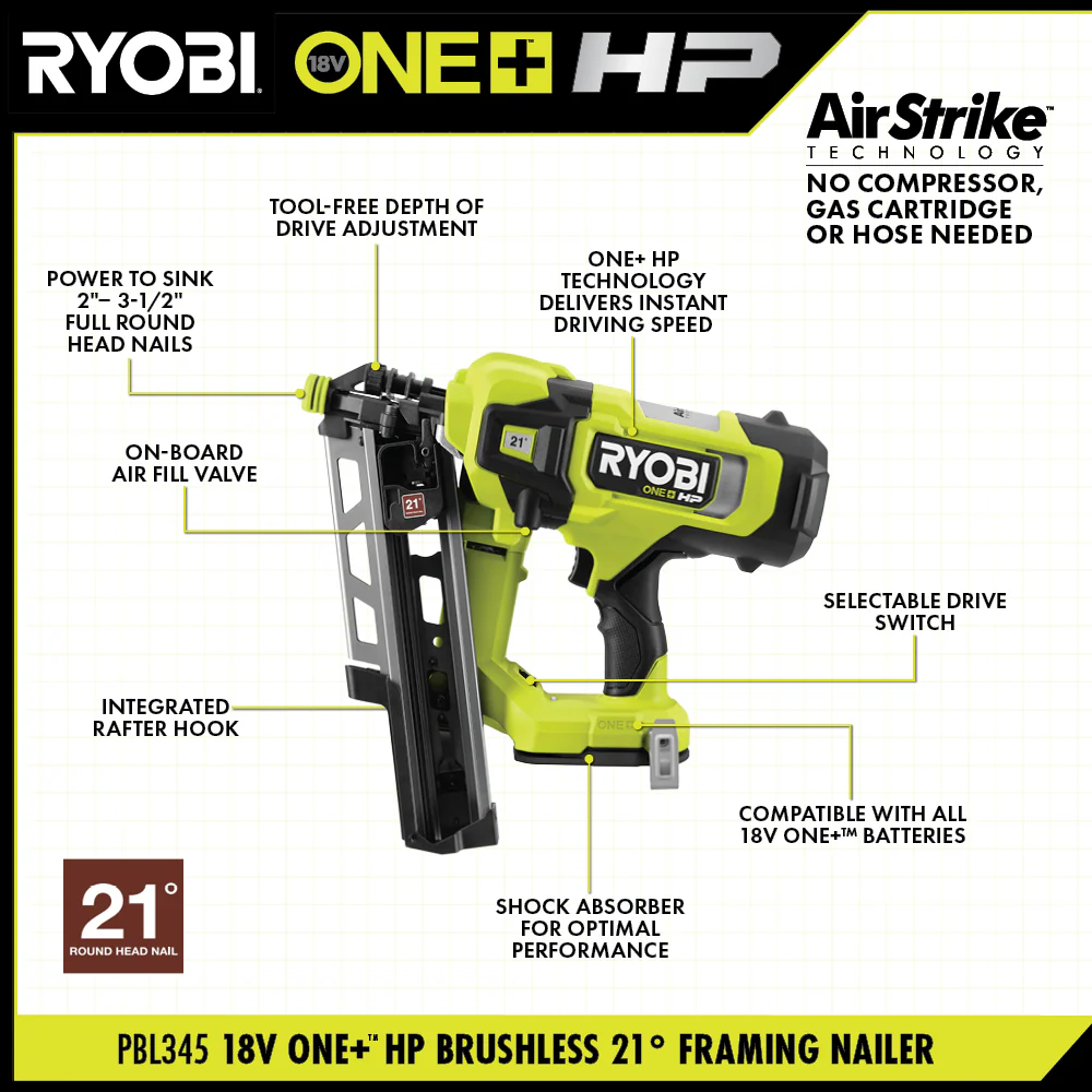 18V ONE+ HP BRUSHLESS 30° AIRSTRIKE FRAMING NAILER KIT - Image 2
