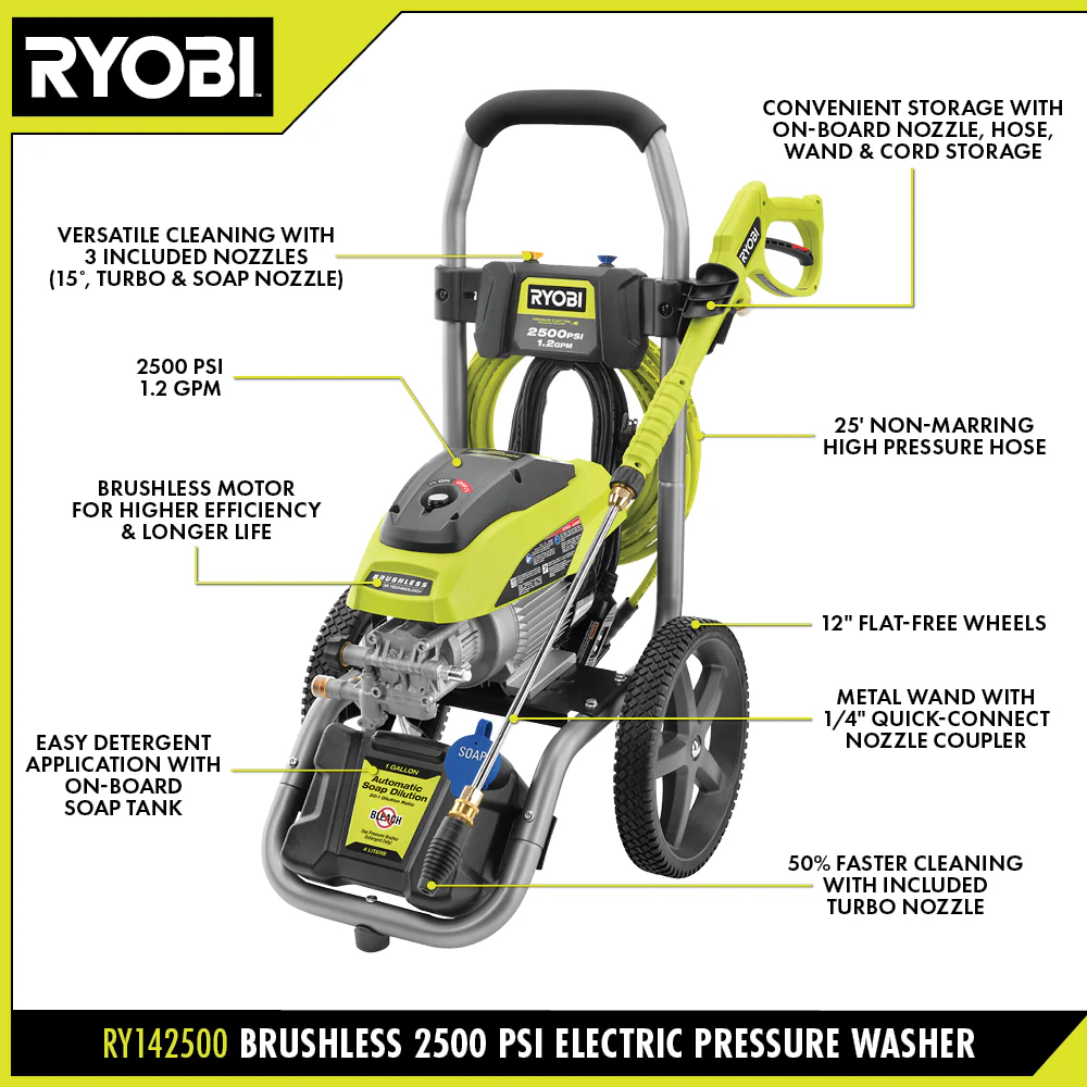 BRUSHLESS 2500 PSI ELECTRIC PRESSURE WASHER WITH FREE 12" 2300 PSI SURFACE CLEANER - Image 4
